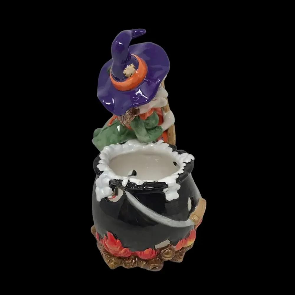 Halloween Ceramic Witch with Cauldron For Candle High Gloss Glaze